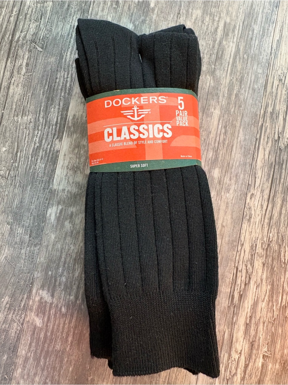 Dockers Black Ribbed Crew Socks - 5 Pair Pack